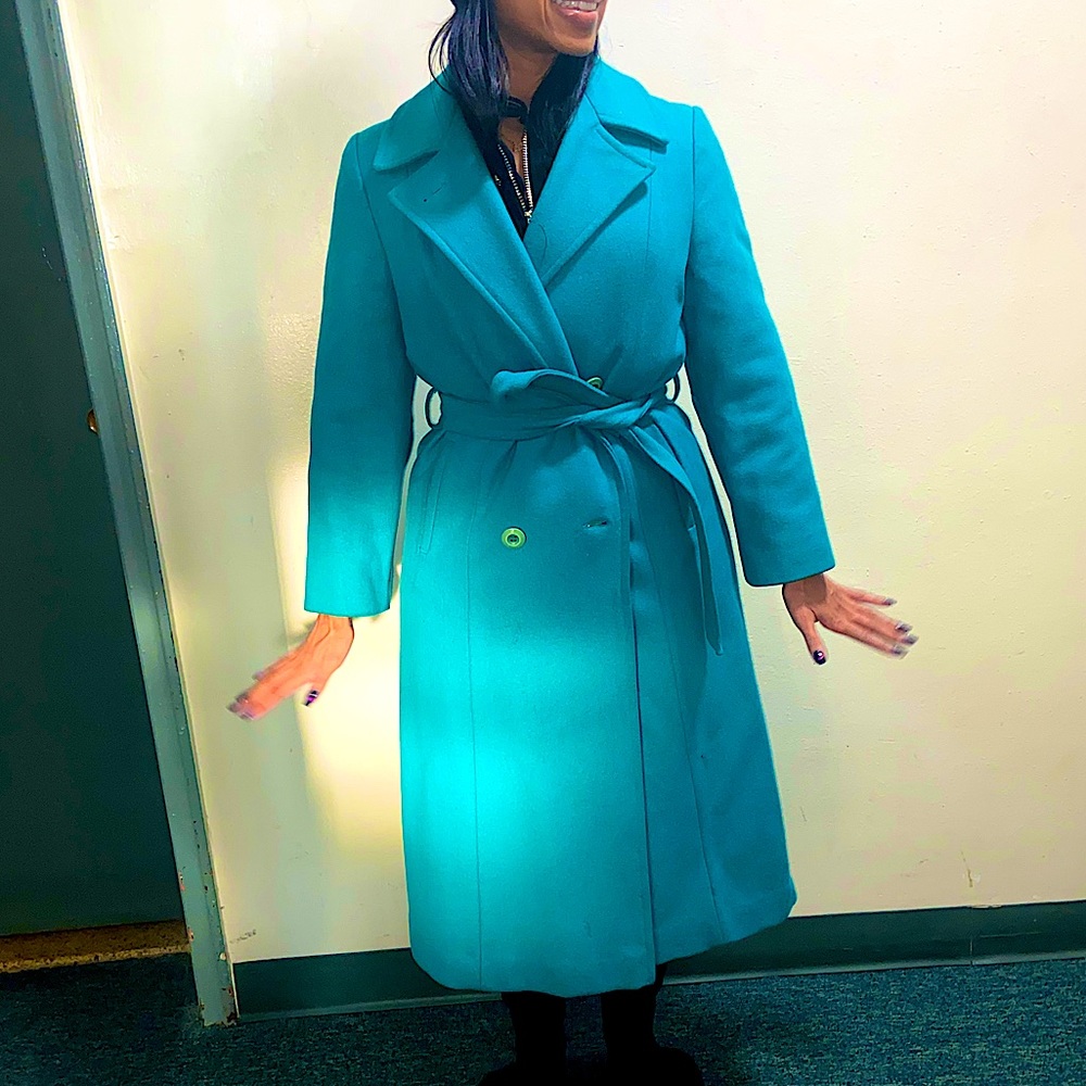 Vintage Ladea Coat Kelly Green Wool Blend Belted Belt size M L XL 11 12